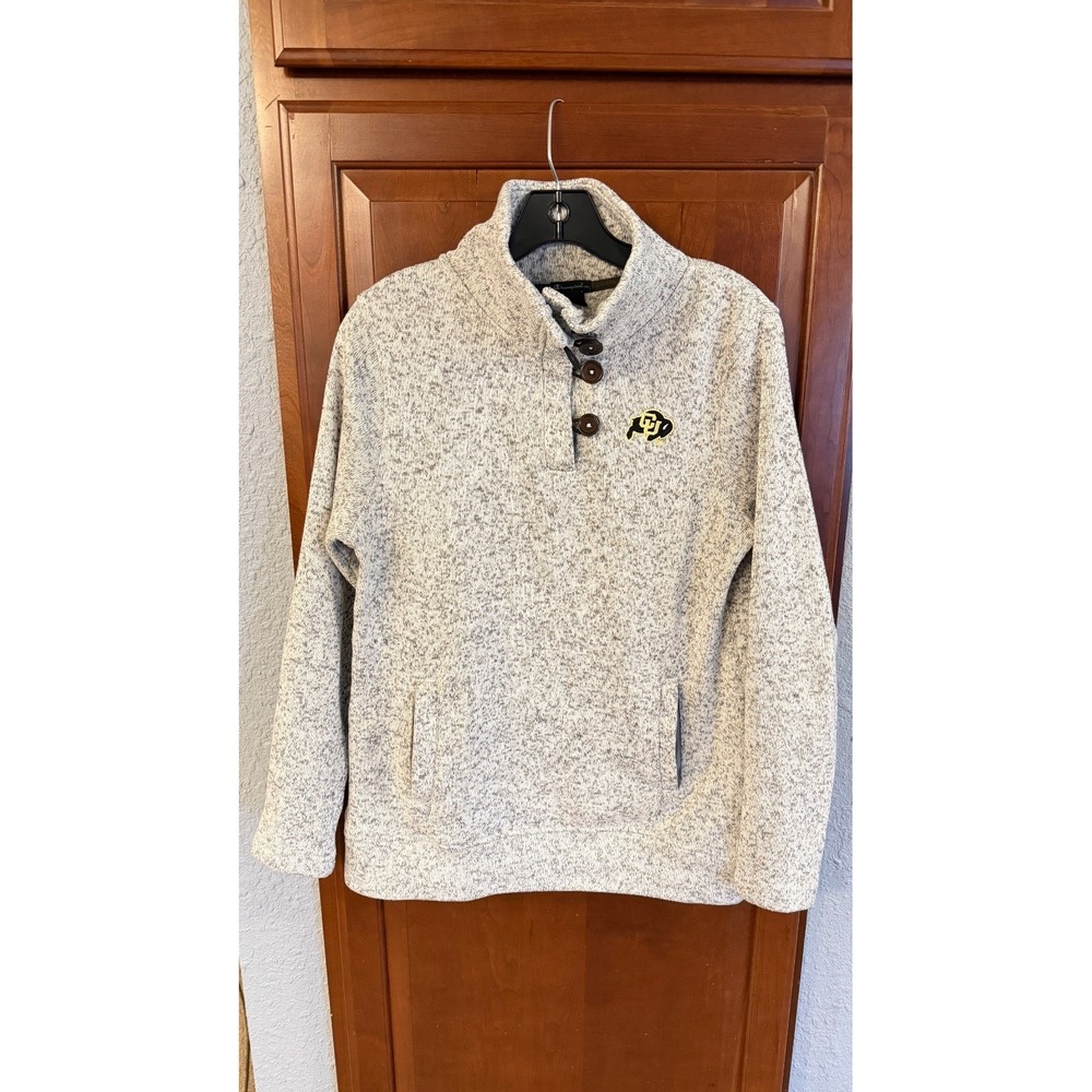 Champion CU Women's Sweater M Speckled Gray Button Cowl Neck Colorado Buffaloes